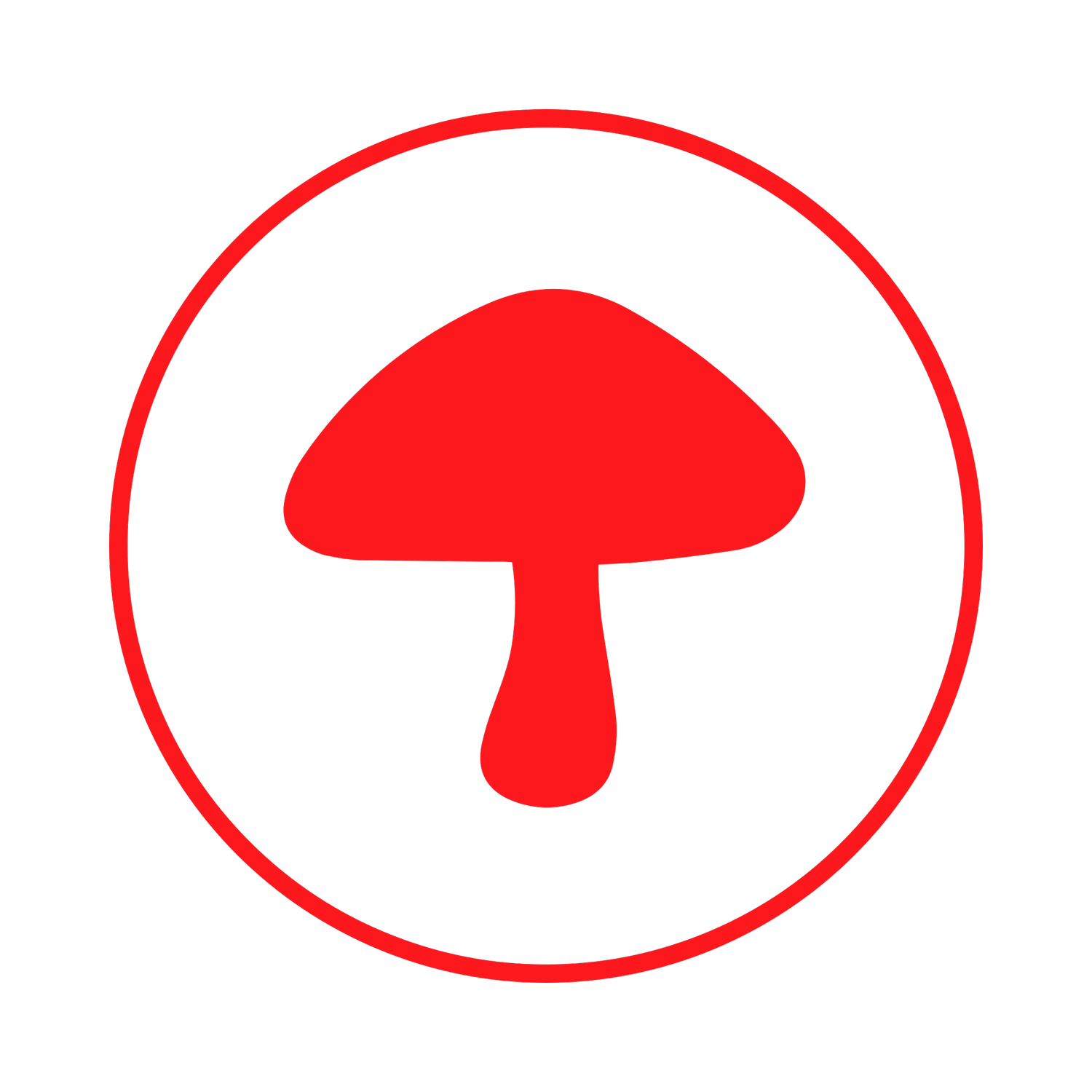 Red mushroom silhouette inside a red circle